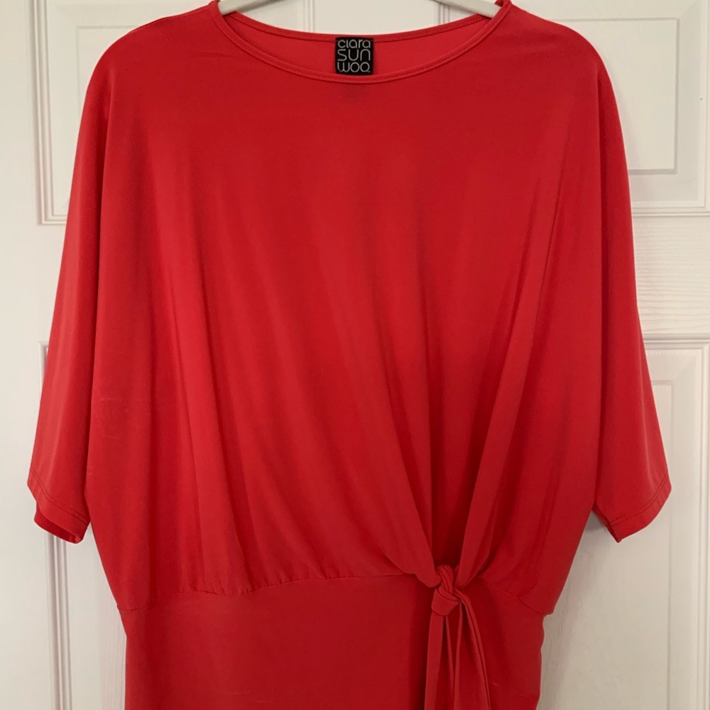 Coral/red blouse from Clara Sun Woo